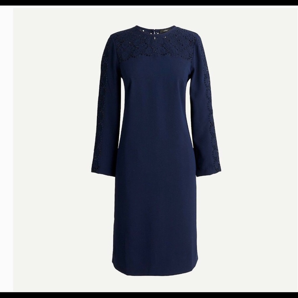 J Crew Sz0 Navy Blue  Laser-Cut Eyelet Shift Dress